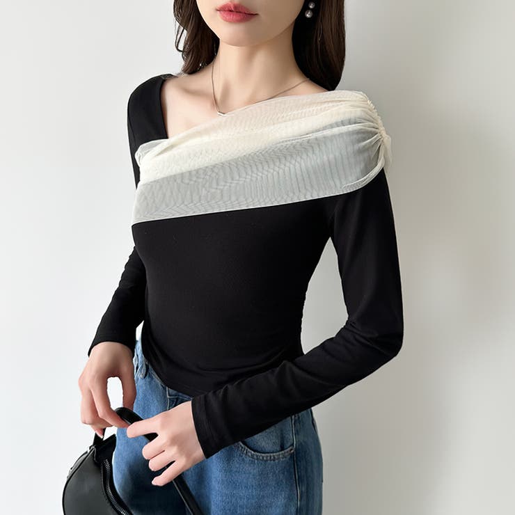 気分で変える2wayデザイン。チュールドレープトップス ワンショルトップス アシ… | COCOMOMO | 詳細画像10 