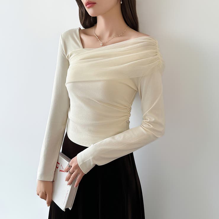 気分で変える2wayデザイン。チュールドレープトップス ワンショルトップス アシ… | COCOMOMO | 詳細画像19 