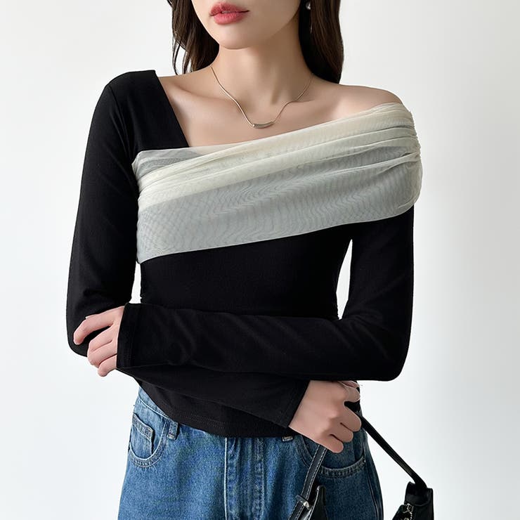 気分で変える2wayデザイン。チュールドレープトップス ワンショルトップス アシ… | COCOMOMO | 詳細画像2 