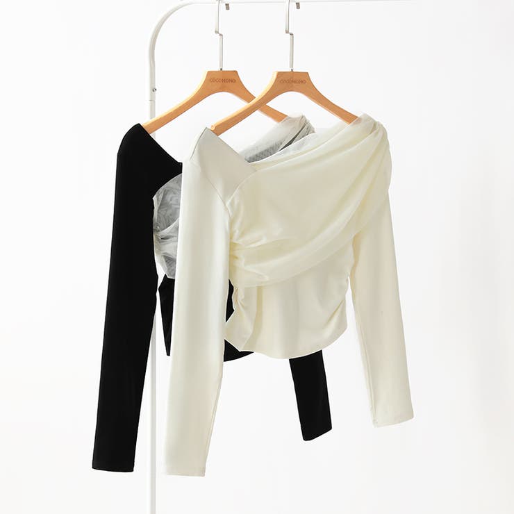 気分で変える2wayデザイン。チュールドレープトップス ワンショルトップス アシ… | COCOMOMO | 詳細画像24 