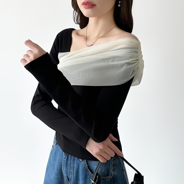 気分で変える2wayデザイン。チュールドレープトップス ワンショルトップス アシ… | COCOMOMO | 詳細画像3 