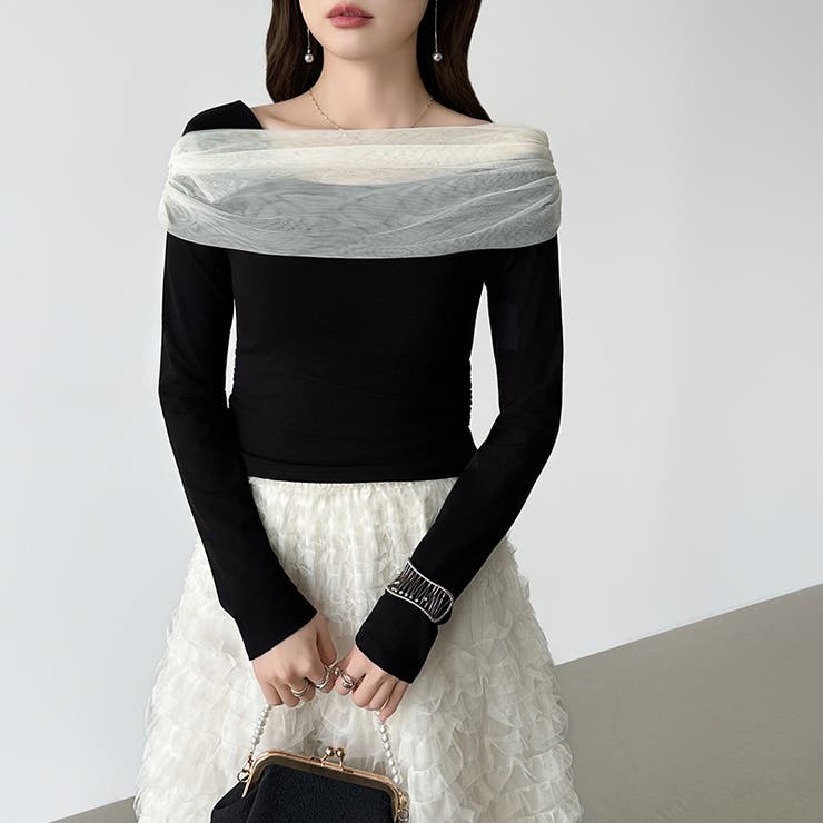 気分で変える2wayデザイン。チュールドレープトップス ワンショルトップス アシ… | COCOMOMO | 詳細画像11 