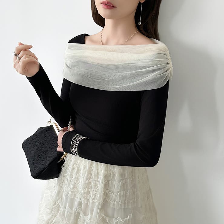 気分で変える2wayデザイン。チュールドレープトップス ワンショルトップス アシ… | COCOMOMO | 詳細画像12 