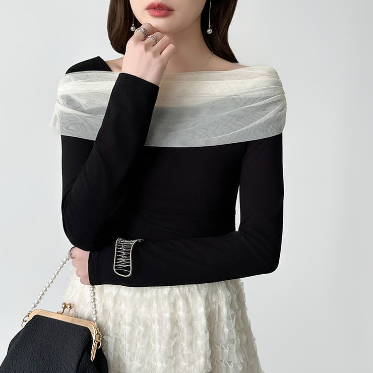 気分で変える2wayデザイン。チュールドレープトップス ワンショルトップス アシ… | COCOMOMO | 詳細画像14 