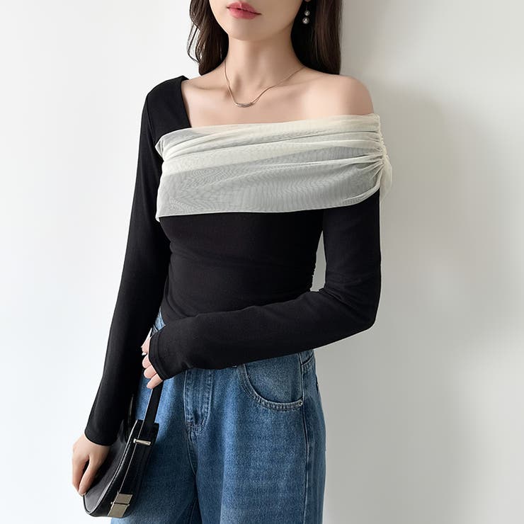 気分で変える2wayデザイン。チュールドレープトップス ワンショルトップス アシ… | COCOMOMO | 詳細画像5 