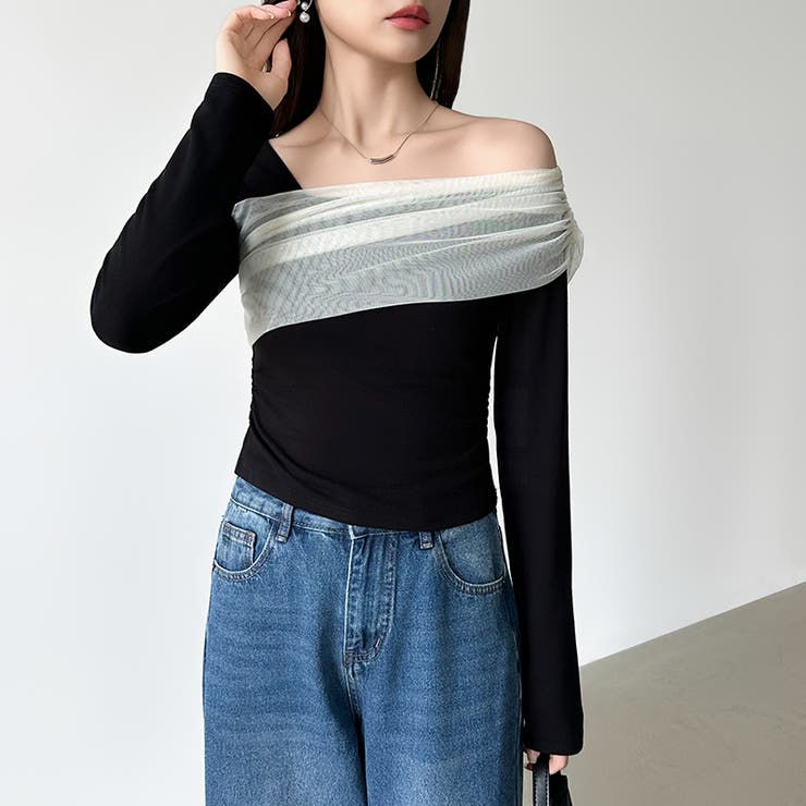 気分で変える2wayデザイン。チュールドレープトップス ワンショルトップス アシ… | COCOMOMO | 詳細画像6 