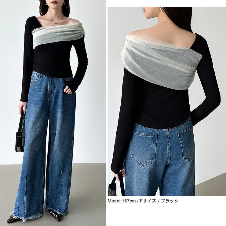 気分で変える2wayデザイン。チュールドレープトップス ワンショルトップス アシ… | COCOMOMO | 詳細画像7 