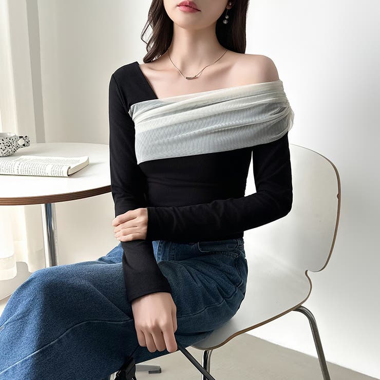 気分で変える2wayデザイン。チュールドレープトップス ワンショルトップス アシ… | COCOMOMO | 詳細画像8 