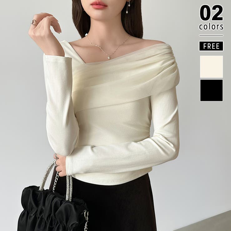 アイボリー | 気分で変える2wayデザイン。チュールドレープトップス ワンショルトップス アシ… | COCOMOMO