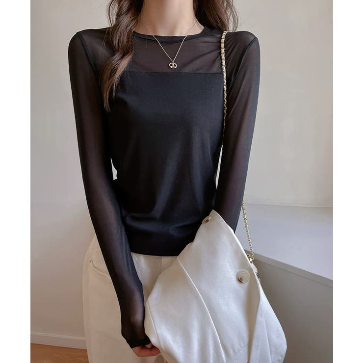 透けすぎない大人シアー。胸元切替シアートップス シアー トップス | COCOMOMO | 詳細画像12 