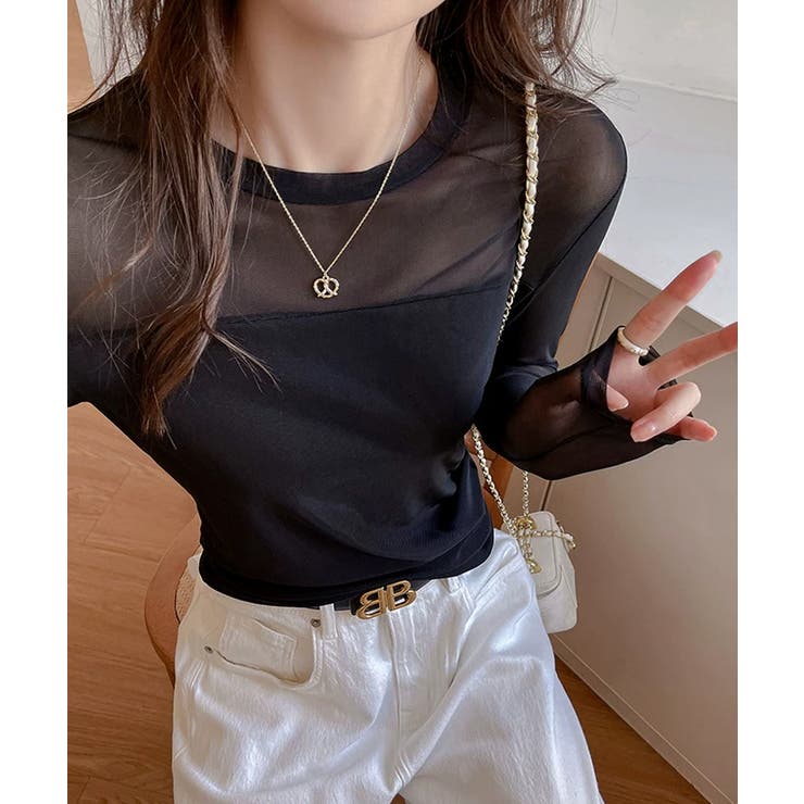 透けすぎない大人シアー。胸元切替シアートップス シアー トップス | COCOMOMO | 詳細画像14 