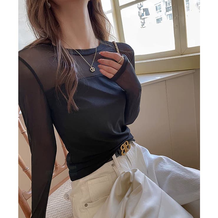 透けすぎない大人シアー。胸元切替シアートップス シアー トップス | COCOMOMO | 詳細画像15 