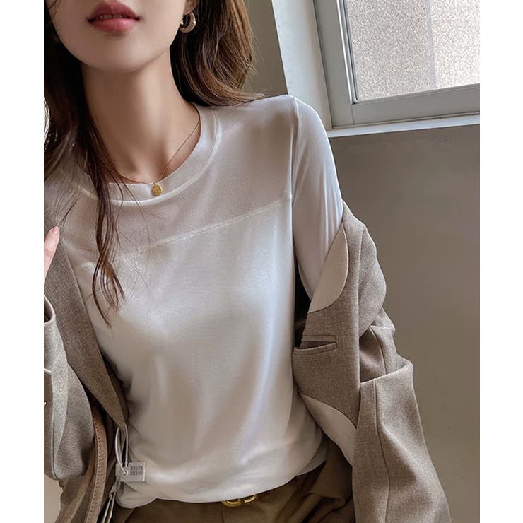 透けすぎない大人シアー。胸元切替シアートップス シアー トップス | COCOMOMO | 詳細画像2 