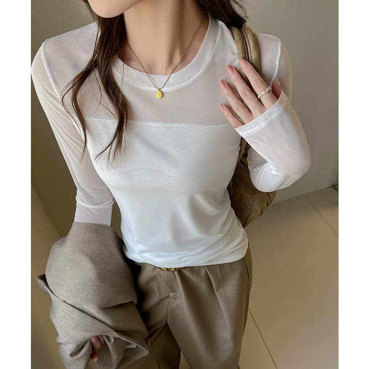 透けすぎない大人シアー。胸元切替シアートップス シアー トップス | COCOMOMO | 詳細画像3 