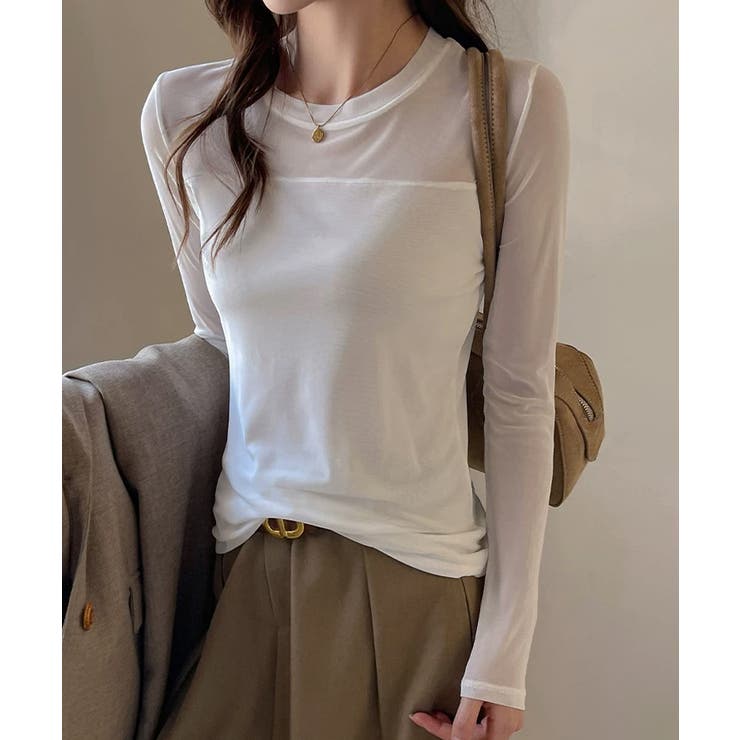 透けすぎない大人シアー。胸元切替シアートップス シアー トップス | COCOMOMO | 詳細画像5 