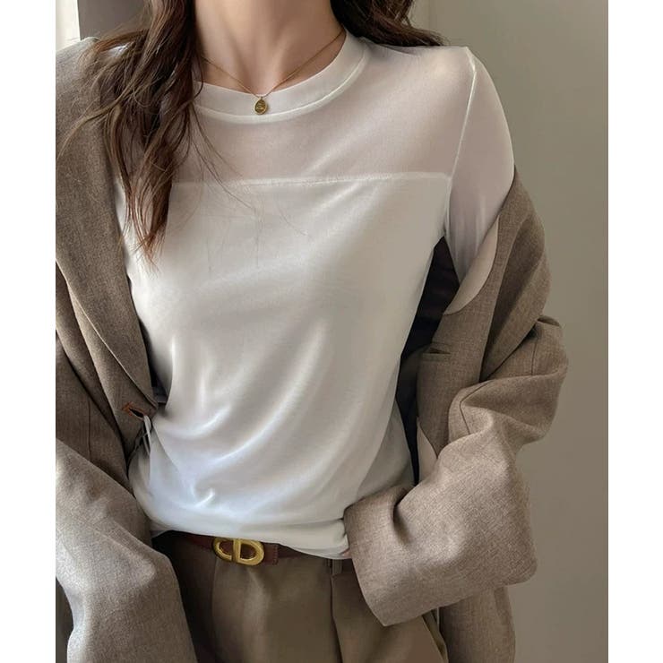 透けすぎない大人シアー。胸元切替シアートップス シアー トップス | COCOMOMO | 詳細画像6 