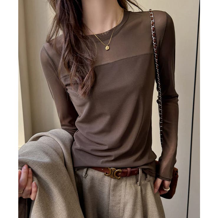 透けすぎない大人シアー。胸元切替シアートップス シアー トップス | COCOMOMO | 詳細画像7 