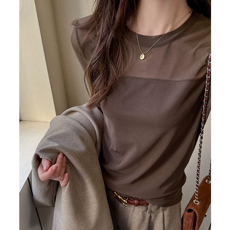 透けすぎない大人シアー。胸元切替シアートップス シアー トップス | COCOMOMO | 詳細画像9 