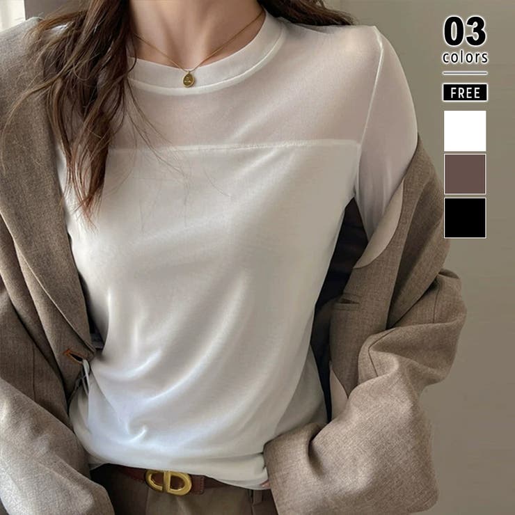 ホワイト | 透けすぎない大人シアー。胸元切替シアートップス シアー トップス | COCOMOMO