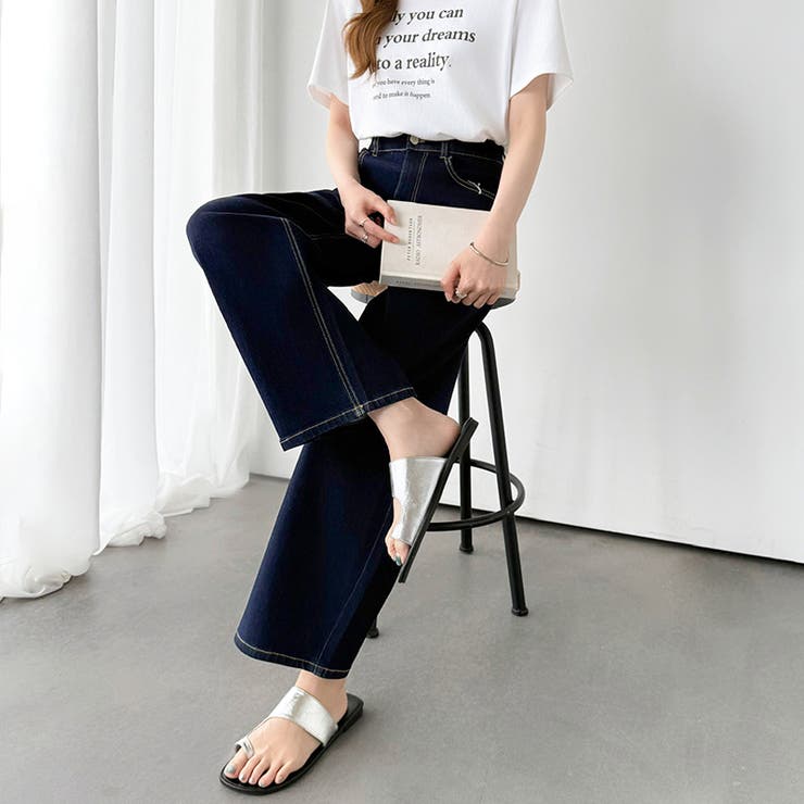 体型カバーして、旬のシルエット。 デニムカーブパンツ ストレッチデニム | COCOMOMO | 詳細画像24 
