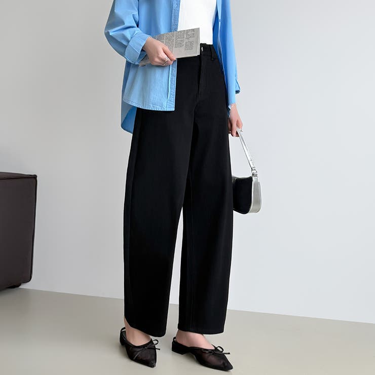 体型カバーして、旬のシルエット。 デニムカーブパンツ ストレッチデニム | COCOMOMO | 詳細画像47 