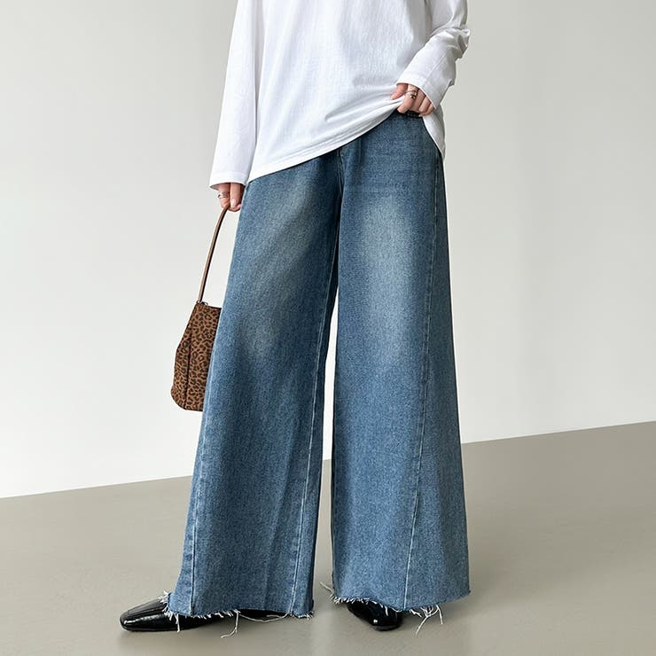 穿くだけで今っぽい、クロスウエストワイドデニム デニムパンツ フリンジ | COCOMOMO | 詳細画像11 