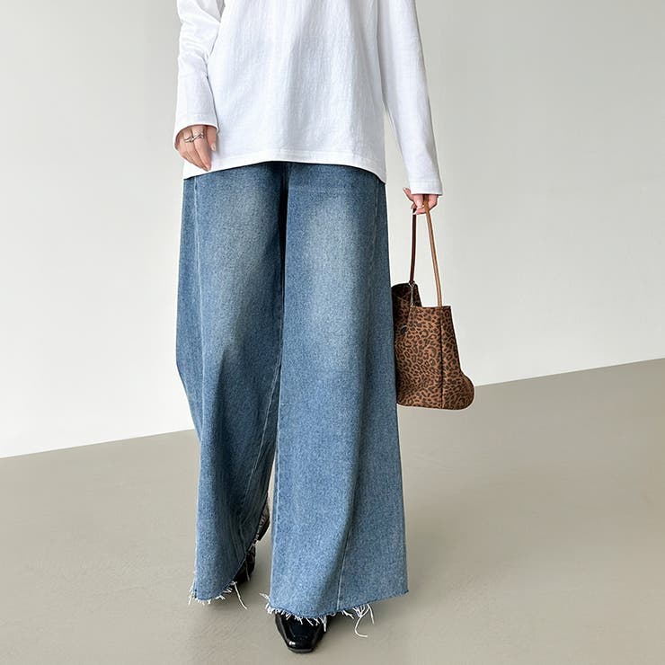 穿くだけで今っぽい、クロスウエストワイドデニム デニムパンツ フリンジ | COCOMOMO | 詳細画像12 