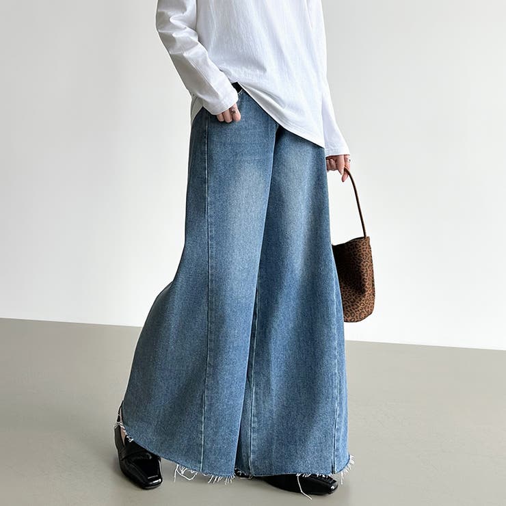 穿くだけで今っぽい、クロスウエストワイドデニム デニムパンツ フリンジ | COCOMOMO | 詳細画像14 