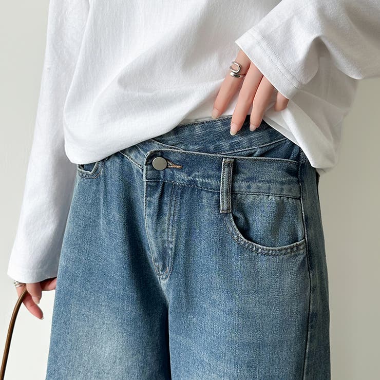 穿くだけで今っぽい、クロスウエストワイドデニム デニムパンツ フリンジ | COCOMOMO | 詳細画像15 