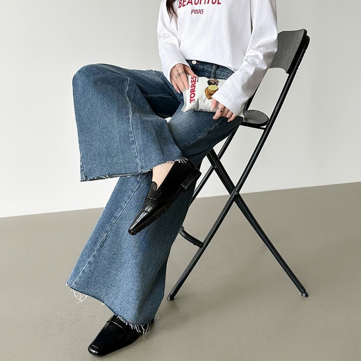 穿くだけで今っぽい、クロスウエストワイドデニム デニムパンツ フリンジ | COCOMOMO | 詳細画像17 