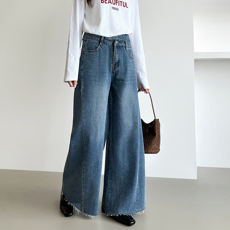 穿くだけで今っぽい、クロスウエストワイドデニム デニムパンツ フリンジ | COCOMOMO | 詳細画像20 