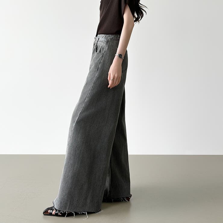 穿くだけで今っぽい、クロスウエストワイドデニム デニムパンツ フリンジ | COCOMOMO | 詳細画像4 