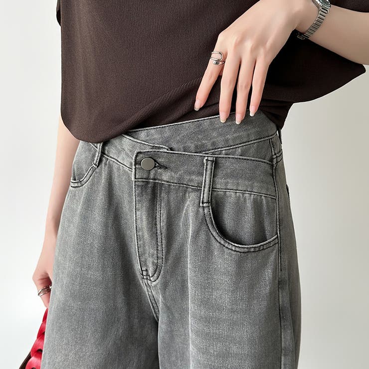 穿くだけで今っぽい、クロスウエストワイドデニム デニムパンツ フリンジ | COCOMOMO | 詳細画像6 