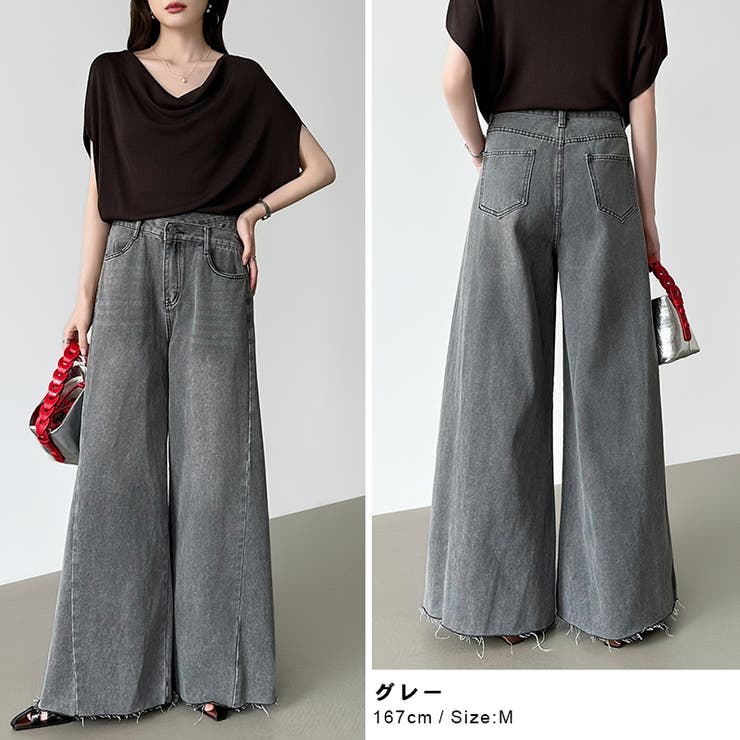 穿くだけで今っぽい、クロスウエストワイドデニム デニムパンツ フリンジ | COCOMOMO | 詳細画像7 