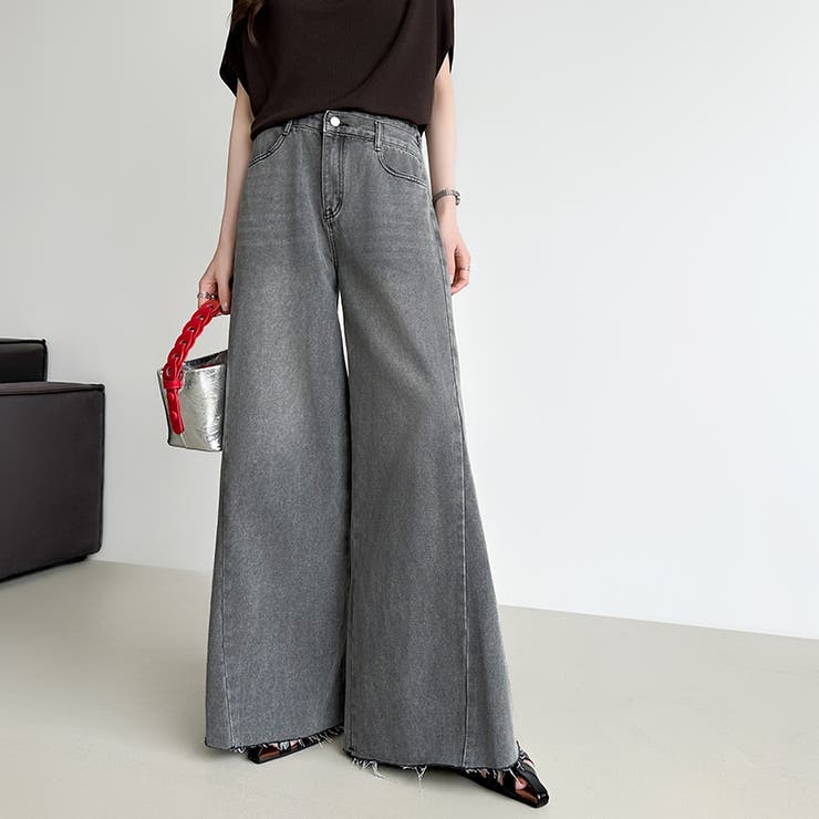 穿くだけで今っぽい、クロスウエストワイドデニム デニムパンツ フリンジ | COCOMOMO | 詳細画像9 