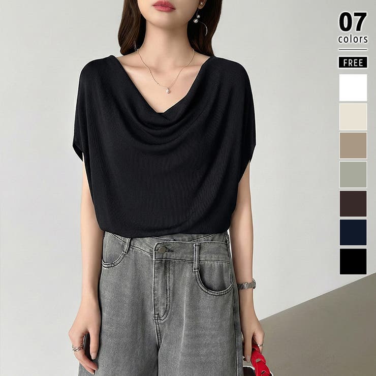 ブラック | 大人が選ぶ涼感ドルマン。 ドレープトップス サマーニット | COCOMOMO