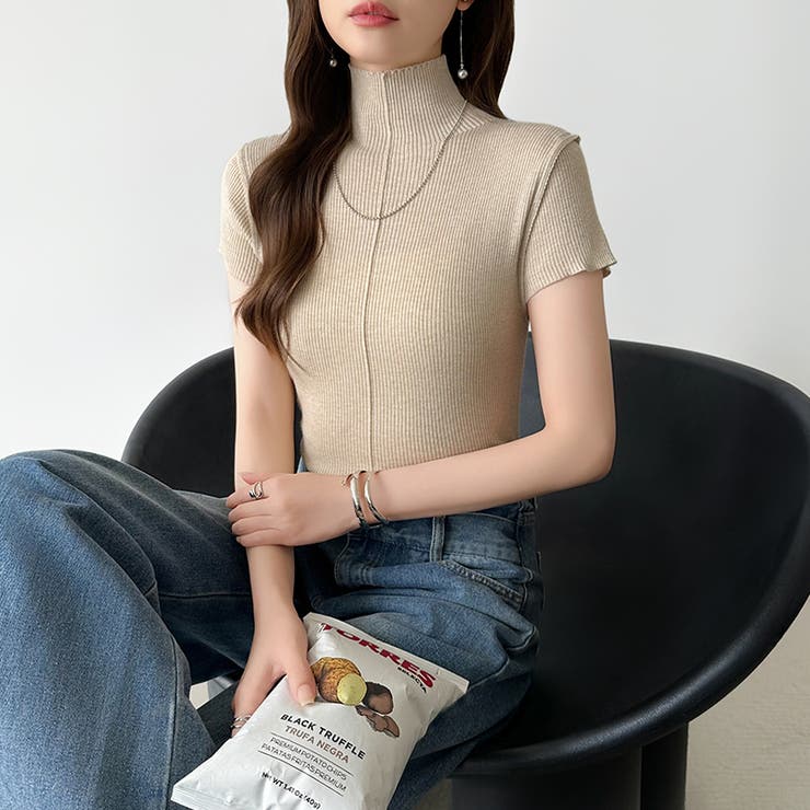 品よくきれいめハイネックサマーニット 半袖ニット サマーニット | COCOMOMO | 詳細画像19 