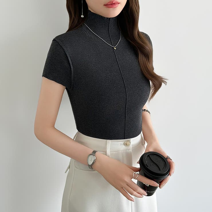 品よくきれいめハイネックサマーニット 半袖ニット サマーニット | COCOMOMO | 詳細画像24 