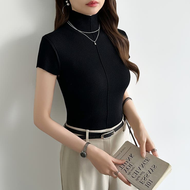 品よくきれいめハイネックサマーニット 半袖ニット サマーニット | COCOMOMO | 詳細画像34 