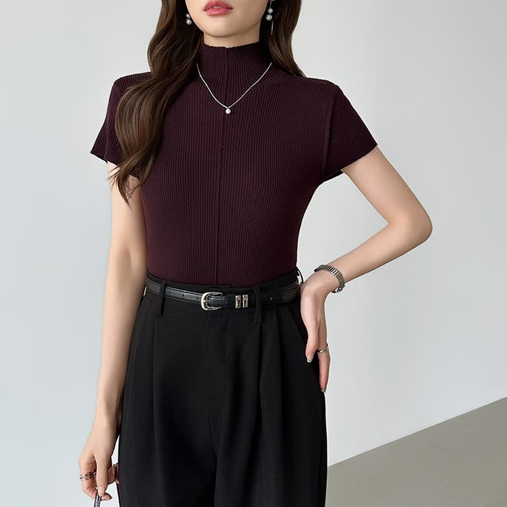 品よくきれいめハイネックサマーニット 半袖ニット サマーニット | COCOMOMO | 詳細画像4 