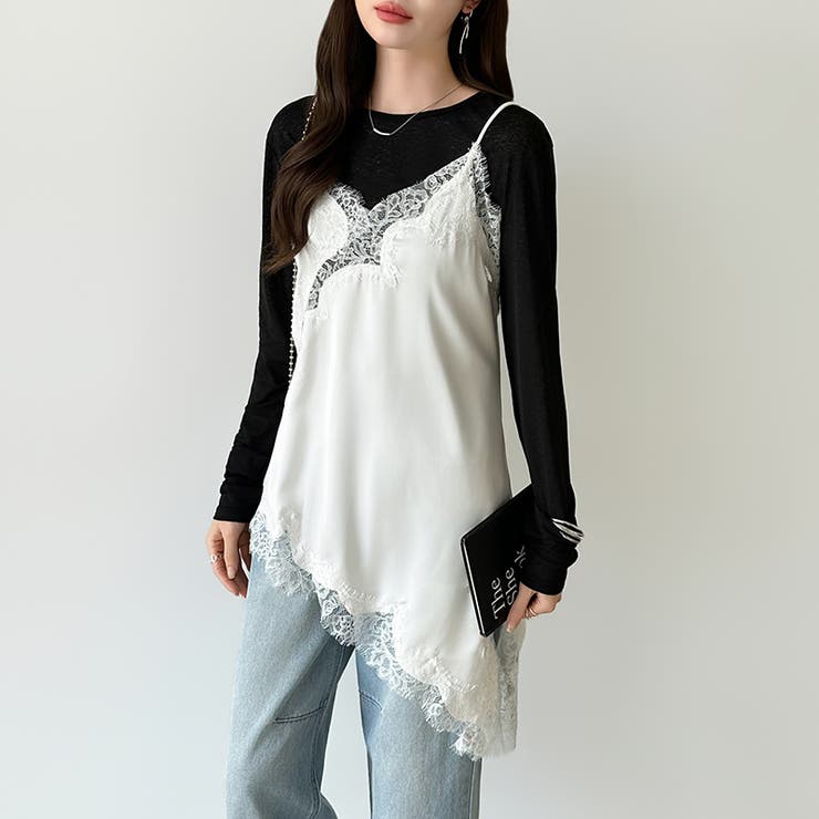 レイヤード映えサテンレースキャミソール レース キャミソール | COCOMOMO | 詳細画像12 