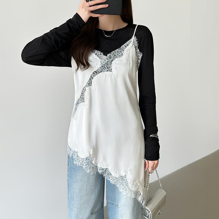 レイヤード映えサテンレースキャミソール レース キャミソール | COCOMOMO | 詳細画像13 