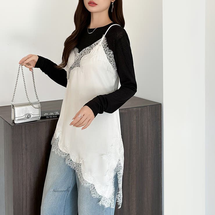 レイヤード映えサテンレースキャミソール レース キャミソール | COCOMOMO | 詳細画像18 