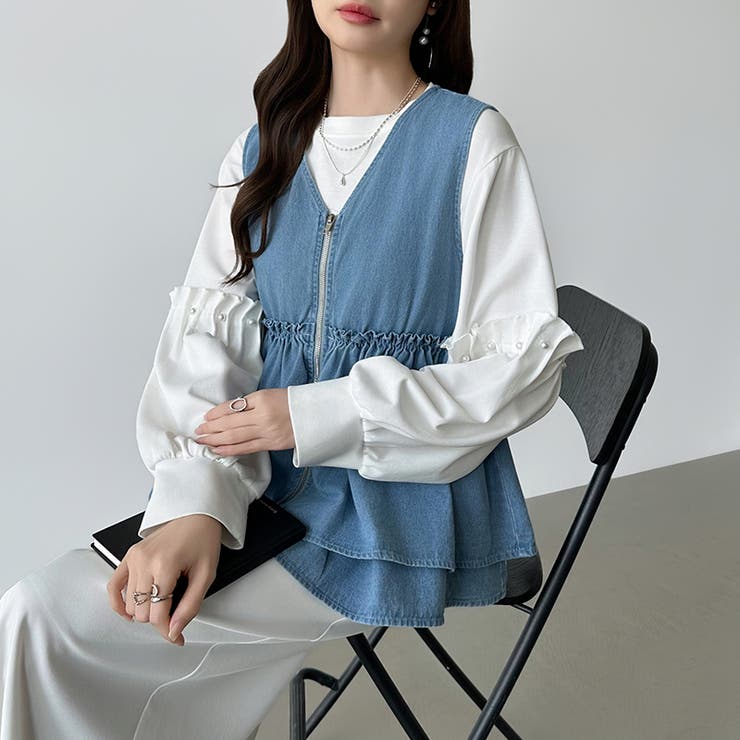 重ねるだけで更新。 ペプラムデニムベスト デニムベスト | COCOMOMO | 詳細画像7 