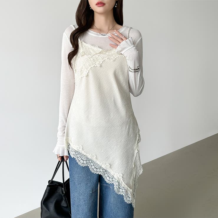 コーデに悩まないレイヤードセット レースキャミソール シアーカットソー | COCOMOMO | 詳細画像11 