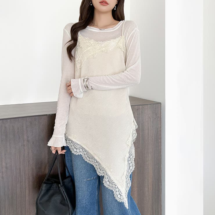 コーデに悩まないレイヤードセット レースキャミソール シアーカットソー | COCOMOMO | 詳細画像12 