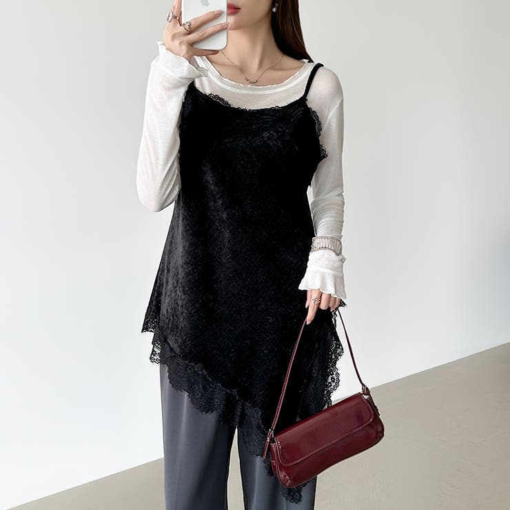 コーデに悩まないレイヤードセット レースキャミソール シアーカットソー | COCOMOMO | 詳細画像14 