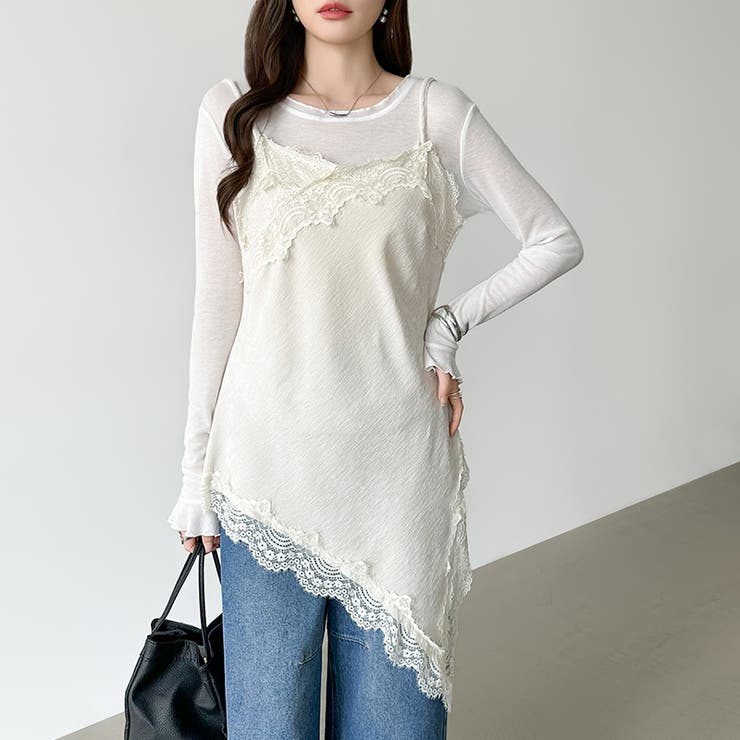 コーデに悩まないレイヤードセット レースキャミソール シアーカットソー | COCOMOMO | 詳細画像2 