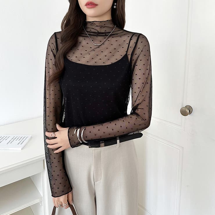 一枚でも重ねても。甘すぎないハート柄シアートップス シアー ハイネック | COCOMOMO | 詳細画像10 