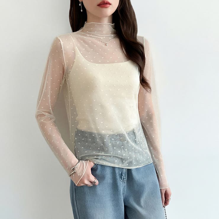 一枚でも重ねても。甘すぎないハート柄シアートップス シアー ハイネック | COCOMOMO | 詳細画像13 